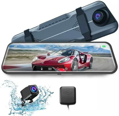 ROCKTECH ouchscreen Mirror Dash Cam Backup Camera 10'' UHD 4K Front Reverse Assist Camera System(2 Camera, 1080P)
