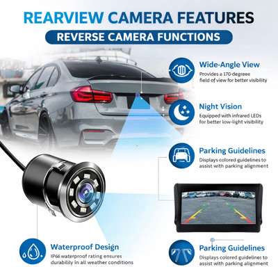 FATHER AUTO Car Rear View Camera HD Night Vision 8 LED Waterproof ...