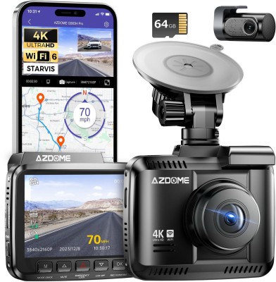 Azdome GS63H 4K Dash Cam Front and Rear|Night Vision|Built-in GPS Logger| Dashboard Camera System(2 Camera, 4K+1080P)