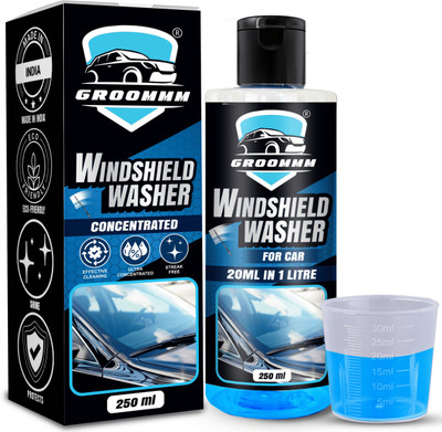 Groommm Windshield Washer Fluid For Car 250ML | Highly Concentrated-( 20ML in 1L Water) Liquid Vehicle Glass Cleaner(250 ml)