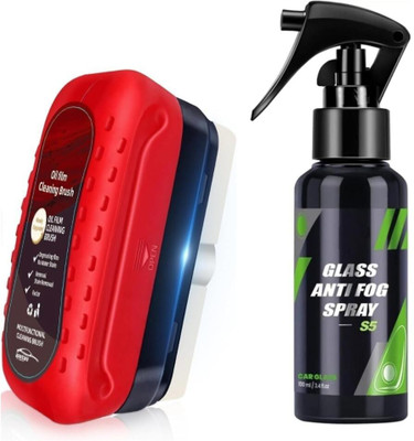 ASTA HUB Car Glass Cleaner Anti-Fog Spray & Brush I Windshield Defogger & Stain Remover Liquid Vehicle Glass Cleaner(100 ml)