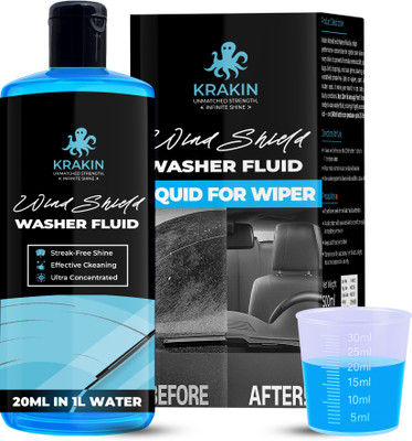 Krakin Windshield Washer Fluid For Car (20ML in 1L Water) | Highly Concentrated Wiper Liquid Vehicle Glass Cleaner(200 ml)