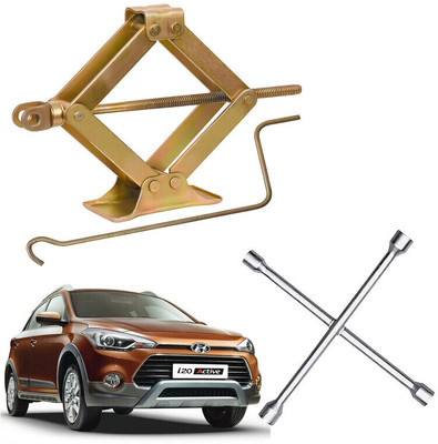 AUTO PEARL Scissor Jack & 4-Way Wheel Spanner (17x19x21x23 mm) Compatible with I20 Active Vehicle Jack(1000 kg)