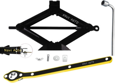 NAVI AUTO Black 3 Ton Manual Scissor jack for Car/ Auto with Spanner and Ratchet Vehicle Jack(3000 kg)