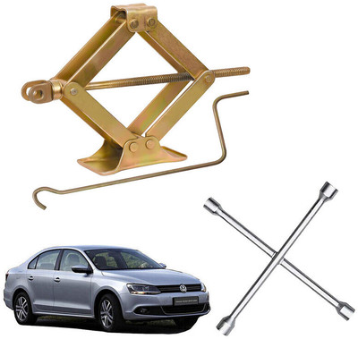 AUTO PEARL Scissor Jack & 4-Way Wheel Spanner (17x19x21x23 mm) for Jetta Type-1 2011-2013 Vehicle Jack(1000 kg)