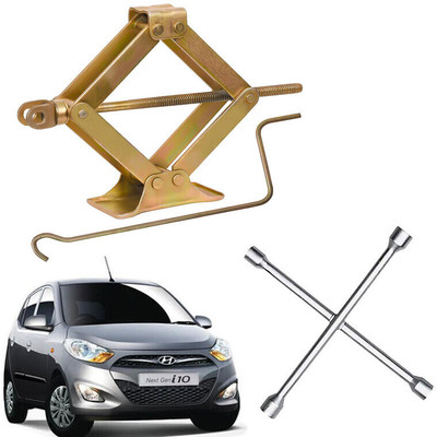 AUTO PEARL Scissor Jack & 4-Way Wheel Spanner (17x19x21x23 mm) for I10 Type-2 2011-2017 Vehicle Jack(1000 kg)