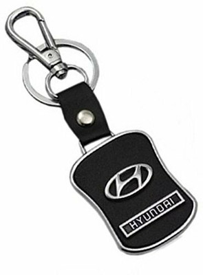 gtrp Designer Studio Imported Leather Hyundai Key Chain/Key Ring with Chrome Car Logo (Black) Key Chain