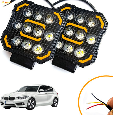 AUTO PEARL Square 10-Led DRL Motorcycle Off-Road Vehicle Light Auxiliary White & Yellow K01 Fog Lamp Car, Van, Truck LED for BMW (12 V, 24 W)(1 Series, Pack of 2)
