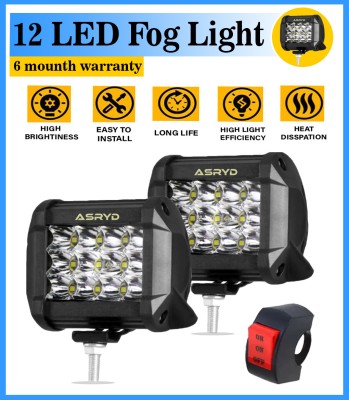 ASRYD 12 LED Fog Light/Work Light Bar Spot Beam Off Road Driving Lamp Cree Universal Fitting for All Bikes and Cars (With Switch, 36W) (Set of 2 ) Fog Lamp Motorbike, Car LED (12 V, 36 W)(Universal For Car)