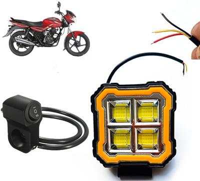 AUTO PEARL Square 4Led DRL Off-Road Vehicle Foglight Auxiliary White-Yellow with Switch A25 Fog Lamp Motorbike LED for Bajaj (12 V, 24 W)(Discover 100 DTS-i, Pack of 1)