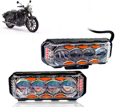 AUTO PEARL 4 Lens Yellow/White & Multi Flicker Red/Blue High Beam Led M056 Fog Lamp Motorbike LED for Royal Enfield (12 V, 30 W)(Classic)