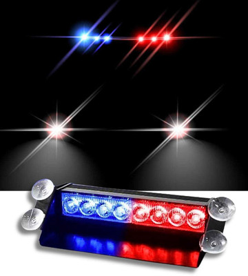 FuzerAuto 8-LED,Red Blue Flasher Dashboard Strobe Police light for all cars Indicator Light Car, Truck, Van LED (12 V, 8 W)(Universal For Car)