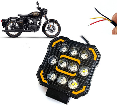 AUTO PEARL Square 10-Led DRL Car Off-Road Vehicle Light Auxiliary White-Yellow Lighting D68 Fog Lamp Motorbike LED for Royal Enfield (12 V, 24 W)(Classic 500, Pack of 1)