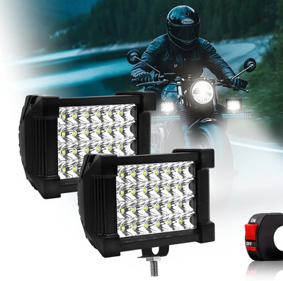 FABTEC 4 Inch 24 LED Bar Light Bike Fog Light Off-Road Flood Beam With On/Off Switch Fog Lamp Motorbike LED (12 V, 48 W)(Universal For Bike, Pack of 2)