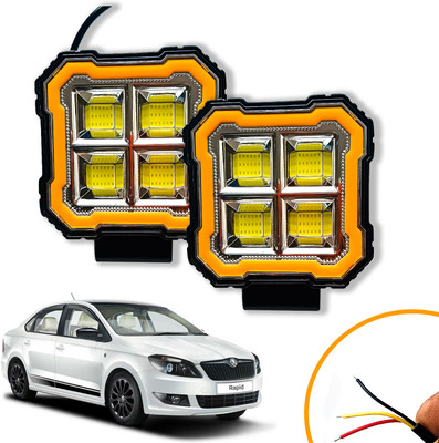 AUTO PEARL Square 4-Led DRL Motorcycle Off-Road Vehicle Light Auxiliary White & Yellow N13 Fog Lamp Car, Van, Truck LED for Skoda (12 V, 24 W)(Rapid, Pack of 2)