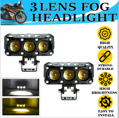 ASRYD Universal for car and bike 3 Lens Heavy LED Driving Light Auxiliary Fog Light Fog Lamp Motorbike, Car LED (12 V, 24 W)(Universal For Bike, Universal For Car, Pack of 2)