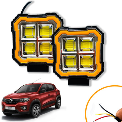 AUTO PEARL Square 4-Led DRL Motorcycle Off-Road Vehicle Light Auxiliary White & Yellow M31 Fog Lamp Car, Van, Truck LED for Renault (12 V, 24 W)(Kwid, Pack of 2)