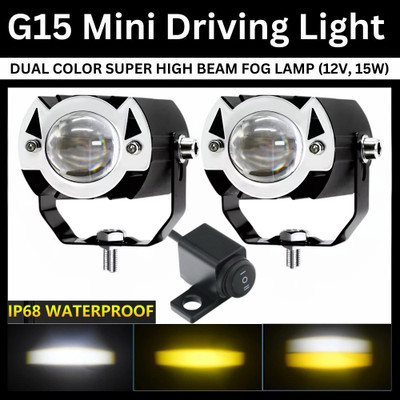 Autozap G15 Mini Driving Spot/Fog Light 2PCS With Switch High Beam White Low beam Yellow Fog Lamp Motorbike LED (12 V, 15 W)(Universal For Bike, Pack of 3)
