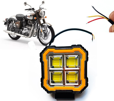 AUTO PEARL Square 4-Led DRL Car Off-Road Vehicle Light Auxiliary White-Yellow Lighting D66 Fog Lamp Motorbike LED for Royal Enfield (12 V, 24 W)(Classic 350, Pack of 1)