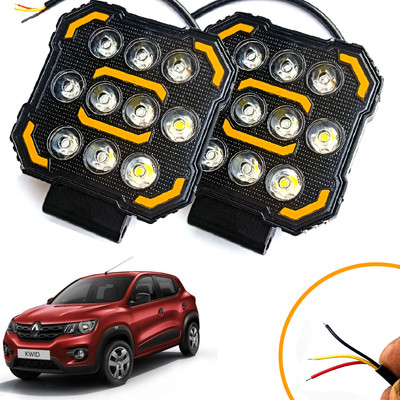 AUTO PEARL Square 10-Led DRL Motorcycle Off-Road Vehicle Light Auxiliary White & Yellow M31 Fog Lamp Car, Van, Truck LED for Renault (12 V, 24 W)(Kwid, Pack of 2)
