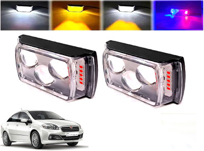 AUTO PEARL 3-EYE Lens Foglight, White, Yellow & Blue-Red Amber Auxiliary Projector Led T141 Fog Lamp Car LED for Fiat (12 V, 10 W)(Linea, Pack of 2)