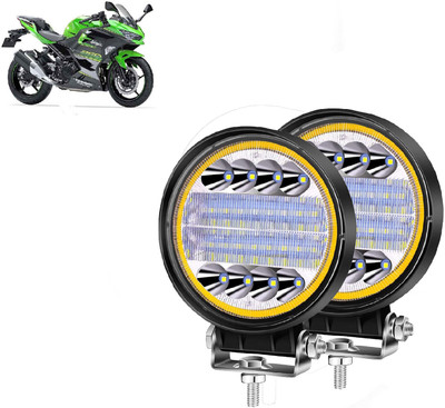 AUTO PEARL 24LED Round 3-Mode White and Yellow light High Beam Led for Ninja 250 Fog Lamp Motorbike LED for Kawasaki (12 V, 72 W)(Ninja 250, Pack of 2)