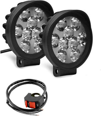 DSTECHBAR Premium Quality Metal 9 Led Round Cap Pair Fog Light With Normal Switch Fog Lamp Car, Motorbike, Truck, Van LED (12 V, 27 W)(Universal For Bike, Universal For Car, Pack of 2)
