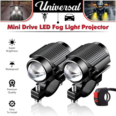 Moto Genius Universal Mini Drive LED Fog Light Projector Lamp For Car Bike Accessories Fog Lamp Motorbike, Car, Truck Xenon (12 V, 12 W)(Universal For Bike, Pack of 2)