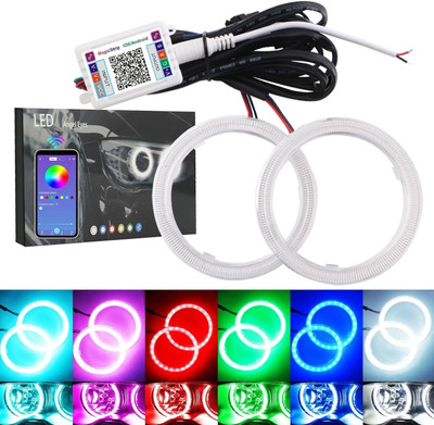 Vagary 60mm COB Angel Eyes LED Halo Ring Light for Bike and Car with App Control (2pc) Headlight Motorbike LED (12 V, 15 W)(Classic, Pack of 2)