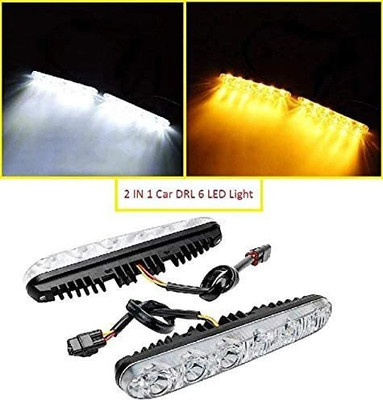 Auto MT 2 in 1 Car DRL 6 LED MATRIX WITH Turn Indicator Function Daytime Running Lights (2pc, 12V DC) Fog Lamp Car LED (12 V, 24 W)(Universal For Car, Pack of 1)