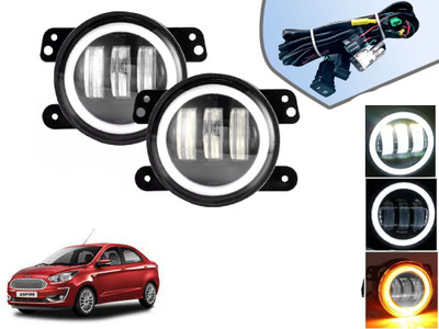 AUTO PEARL White Fog Light 4 inch with Yellow DRL Ring Turn Indicator light with wiring A22 Fog Lamp Car LED for Ford (12 V, 30 W)(Figo Aspire, Pack of 2)