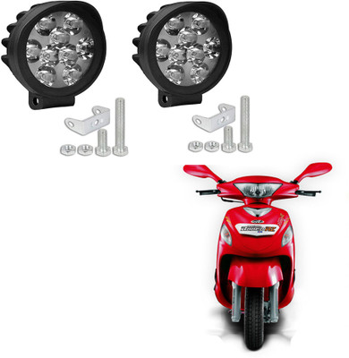 ROYAL AUTO MART Waterproof Round 9 Pearls LED Lights_L1-225 Headlight Motorbike LED for Mahindra (12 V, 15 W)(Rodeo RZ, Pack of 2)