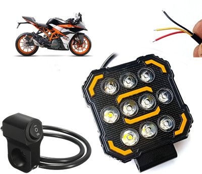 AUTO PEARL 10Led DRL Bike Off-Road Vehicle Light Auxiliary White & Yellow with Switch D37 Fog Lamp Motorbike LED for KTM (12 V, 24 W)(RC 390, Pack of 1)