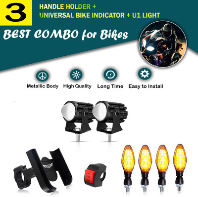 ASRYD Motorcycle Combo,Indicator 4pc,Handle Holder ,Switch Fog Lamp Motorbike LED (12 V, 12 W)(Universal For Bike, Pack of 3)