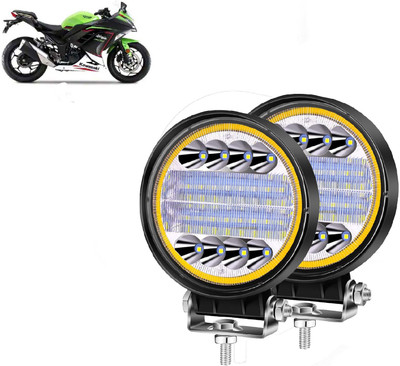 AUTO PEARL 24LED Round 3-Mode White and Yellow light High Beam Led for Ninja 300 Fog Lamp Motorbike LED for Kawasaki (12 V, 72 W)(Ninja 300, Pack of 2)