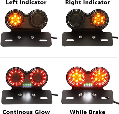 ASRYD LED Tail Lamp Turn Signal Dual Trailer Lights Number Plate Frame Brake Light Motorbike LED (12 V, 10 W)(Universal For Bike, Pack of 1)