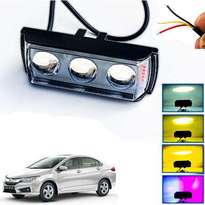 AUTO PEARL Ultra Mini 3-Lens Fog Light with Red, Blue White & Yellow Flashing Light K92 Fog Lamp Car, Van, Truck LED for Honda (12 V, 30 W)(City, Pack of 1)