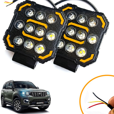 AUTO PEARL Square 10-Led DRL Motorcycle Off-Road Vehicle Light Auxiliary White & Yellow N54 Fog Lamp Car, Van, Truck LED for Mahindra (12 V, 24 W)(Scorpio)