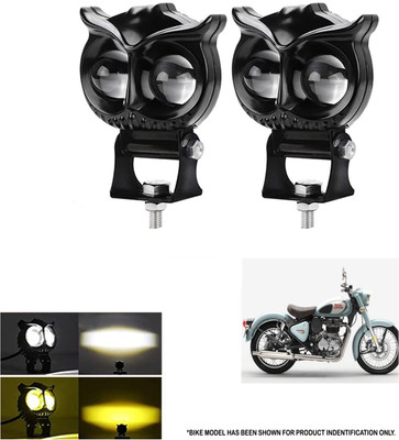 ROYAL AUTO MART New Heavy Aluminum Material Owl-Shape Fog Light In Yellow-White Color-266 Fog Lamp Motorbike LED for Royal Enfield (12 V, 40 W)(Classic 350, Pack of 2)