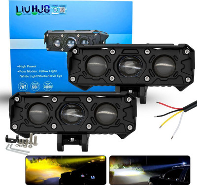 LIU HJG 3 LED 180W 9V-36V Yellow/White with Red Devil Eye Fog Light Fog Lamp Car, Motorbike, Truck LED (9 V, 180 W)(Universal For Bike, Universal For Car, Pack of 2)