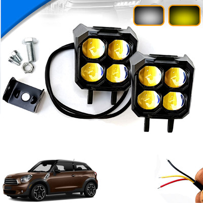 AUTO PEARL 4-Led Spot light Motorcycle Off-Road Vehicle Light AWhite, Yellow & Blinking M88 Fog Lamp Car, Van, Truck LED for Mini (12 V, 30 W)(Paceman, Pack of 2)