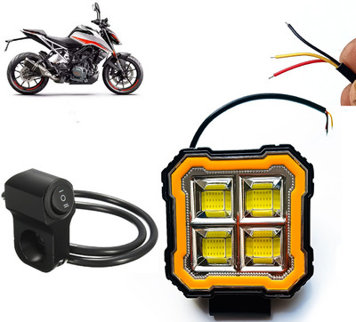 AUTO PEARL Square 4Led DRL Off-Road Vehicle Foglight Auxiliary White-Yellow with Switch D32 Fog Lamp Motorbike LED for KTM (12 V, 24 W)(Duke 390, Pack of 1)