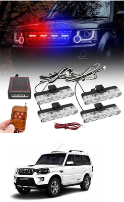 Etradezone Car 4 X4 Grill LED Police Flasher Dash Emergency Warning Strobe Light for Patrol Headlight Car LED for Mahindra (12 V, 24 W)(Scorpio, Pack of 4)