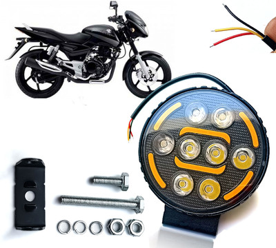AUTO PEARL Round 8-Led DRL Motorcycle Off-Road Vehicle Light Auxiliary White & Yellow A55 Fog Lamp Motorbike LED for Bajaj (12 V, 24 W)(Pulsar 180 DTS-i, Pack of 1)