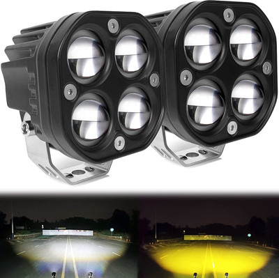 hjg MotoWorks 4 Cree LED Lens Square Powerful Fog Light for Motorbike & Car Fog Lamp Motorbike LED (12 V, 40 W)(Universal For Bike, Pack of 2)
