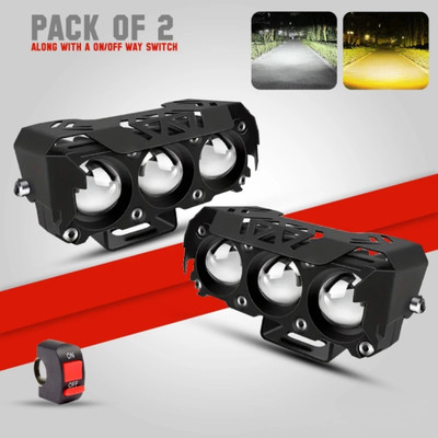BIKEBLOOM Fog light 3lens led yellow/white in metal quality(pack of 2 pcs) Fog Lamp Van, Car, Truck, Motorbike LED (12 V, 40 W)(Universal For Car, Universal For Bike, Pack of 2)