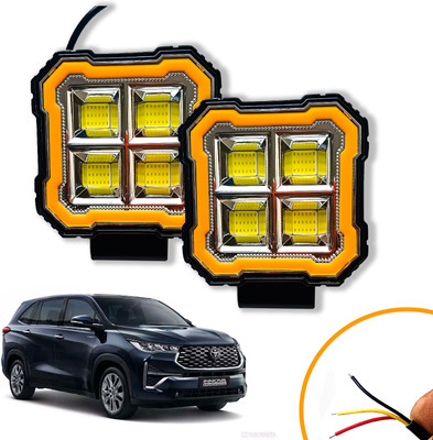 AUTO PEARL Square 4-Led DRL Motorcycle Off-Road Vehicle Light Auxiliary White & Yellow M12 Fog Lamp Car, Van, Truck LED for Toyota (12 V, 24 W)(Innova)