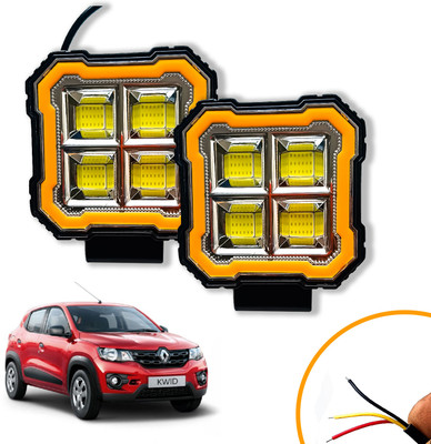 AUTO PEARL Square 4-Led DRL Motorcycle Off-Road Vehicle Light Auxiliary White & Yellow M29 Fog Lamp Car, Van, Truck LED for Renault (12 V, 24 W)(Kwid, Pack of 2)