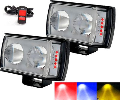 SHOP4U Mini Double Lens Fog Light with yellow & White Fleshing Light Reflection 12-24V Fog Lamp Motorbike LED (12 V, 45 W)(Universal For Bike, Pack of 2)