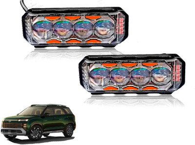 AUTO PEARL 4Lens Yellow/White & Multi Flicker Red/Blue Led for Alcazar 2024 Fog Lamp Car LED for Hyundai (12 V, 30 W)(Alcazar, Pack of 2)